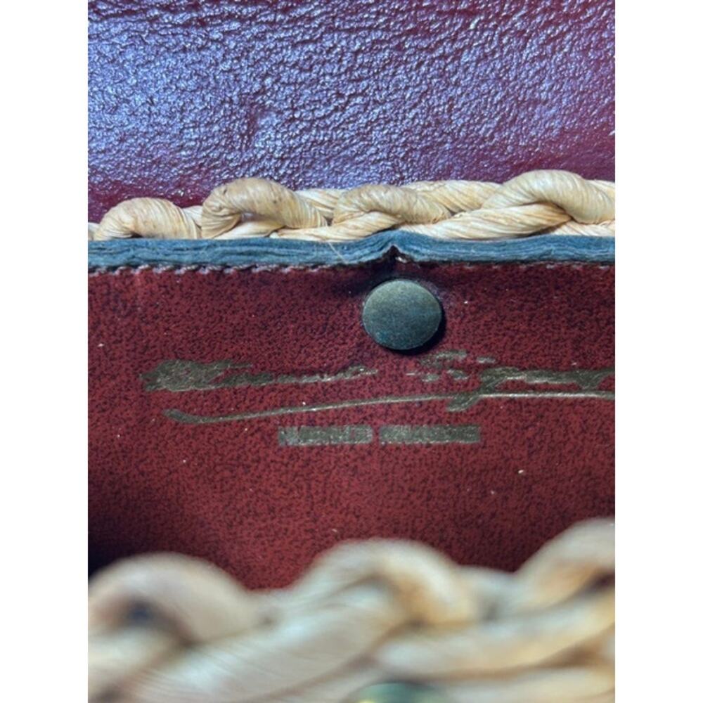 Vintage 70s Etienne Aigner Woven Rattan Leather Basket Handbag Satchel Oxblood - Picture 4 of 7